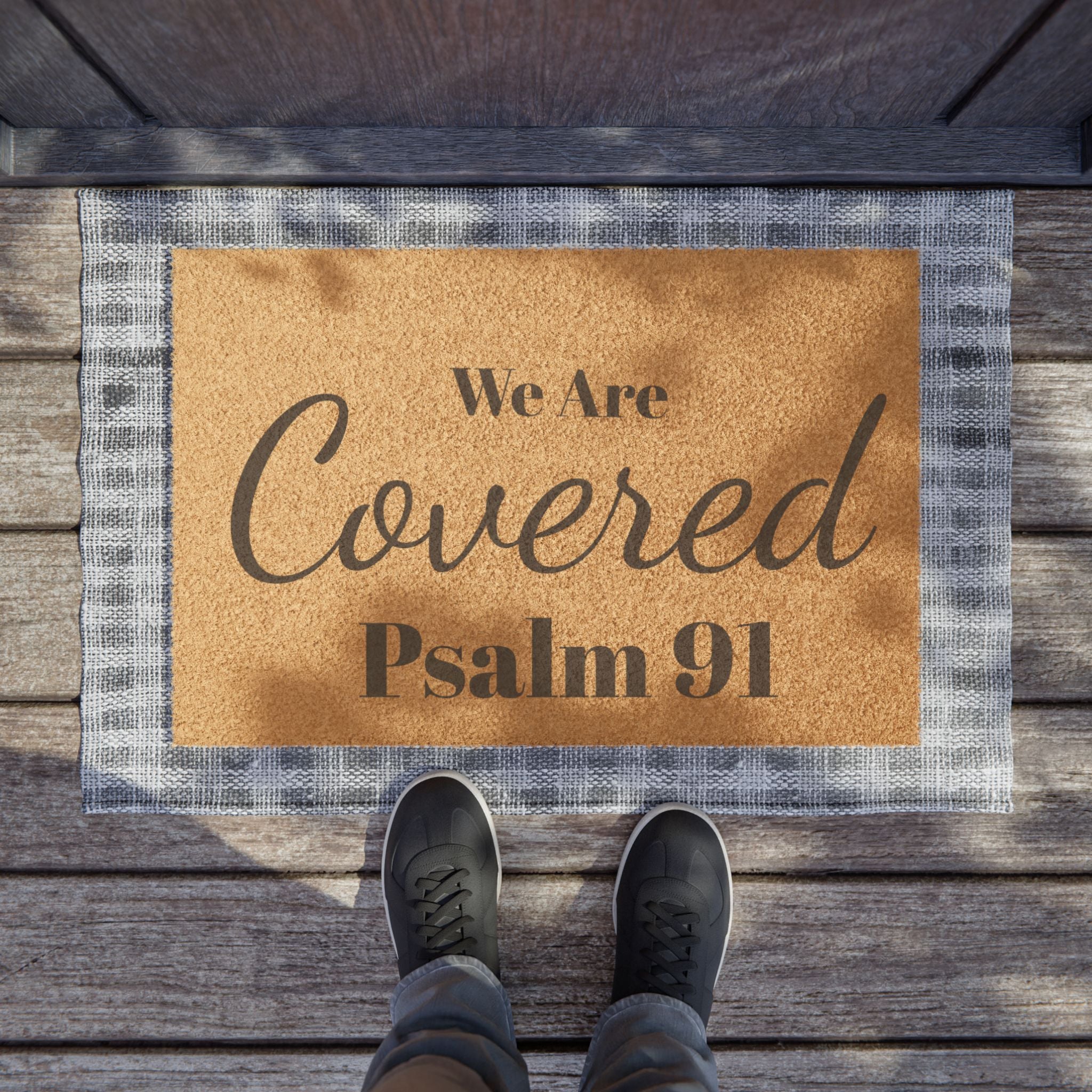 Doormat — "We Are Covered Psalm 91" Religious Welcome Mat