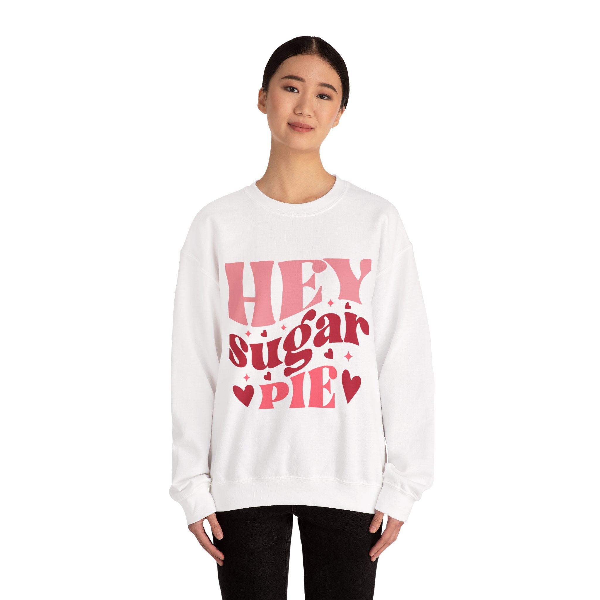 Hey Sugar Pie Crewneck Sweatshirt — Retro Pink Heart Graphic